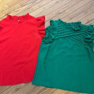 SHEIN Emerald Green Ruffle Neck Pintuck Top